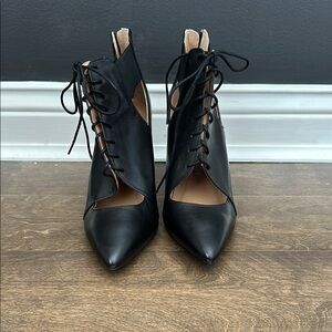 Banana Republic Black Leather Heels with Victorian Lace-Up